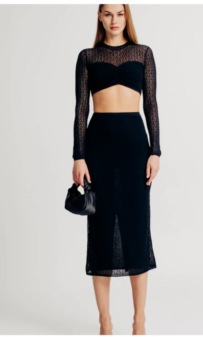 Torn by Ronny Kobo Beverly Top & Skirt Set Black L